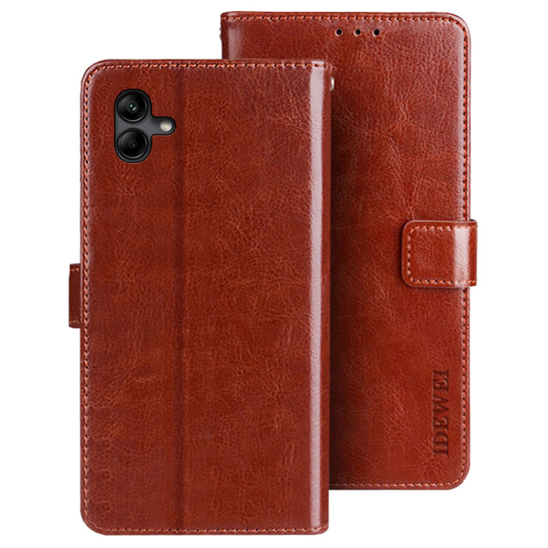 IDEWEI For Samsung Galaxy A04e 4G F04 4G M04 4G PU Leather Flip Phone Cover Scratch Resistant Protective Case Stand Feature Crazy Horse Texture Wallet Shell IDEWEI For Samsung Galaxy A04e 4G F04 4G M04 4G PU Leather Flip Phone Cover Scratch Resistant Protective Case Stand Feature Crazy Horse Texture Wallet Shell
